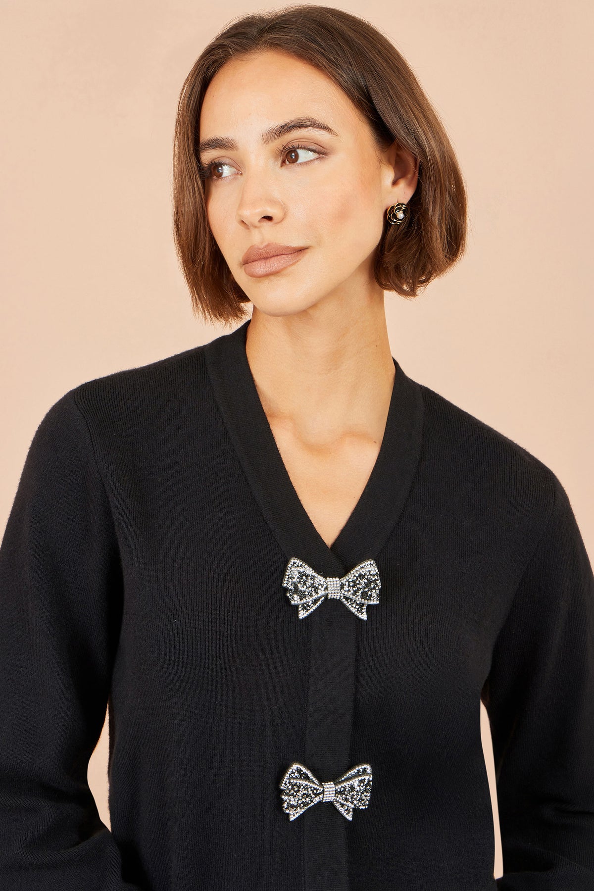 Yumi Black Sparkle Bow Cardigan Knit Jumper Yumi