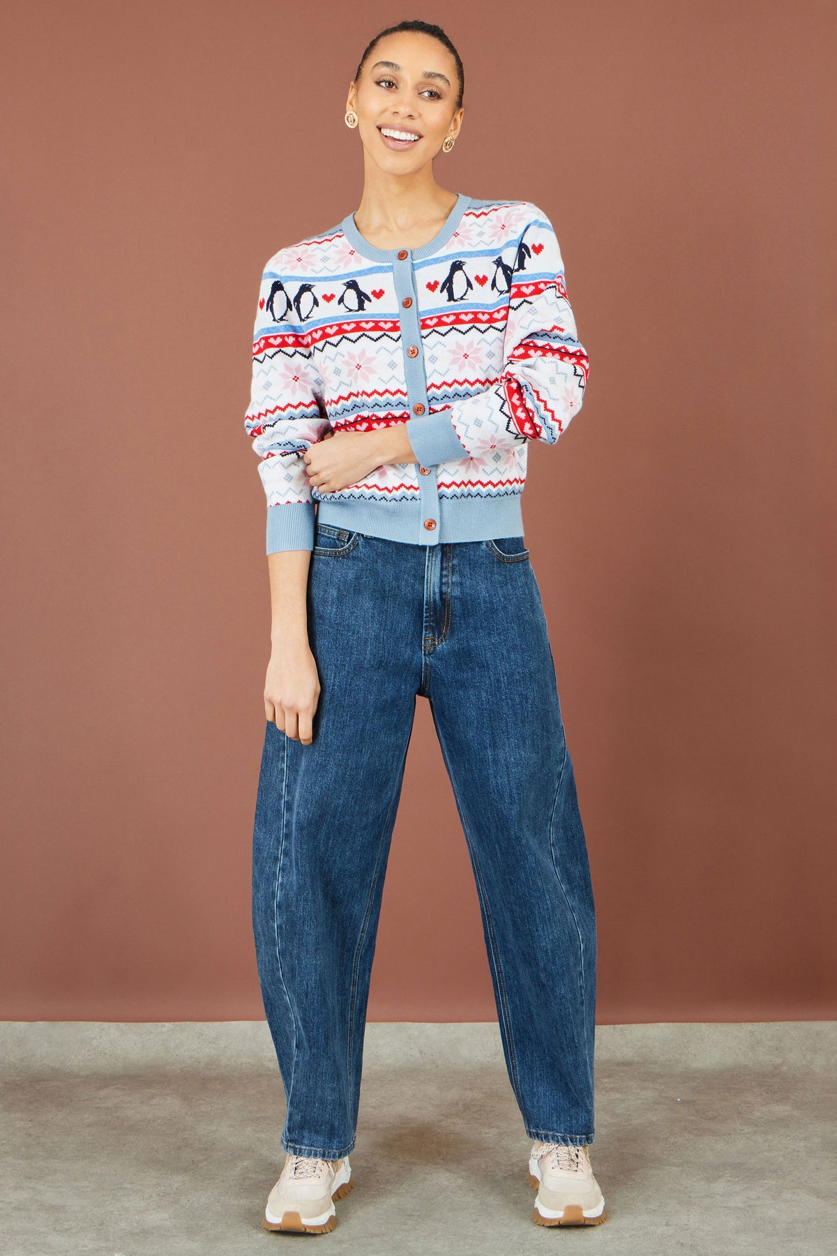 Yumi Red Penquin Fairisle Cardigan