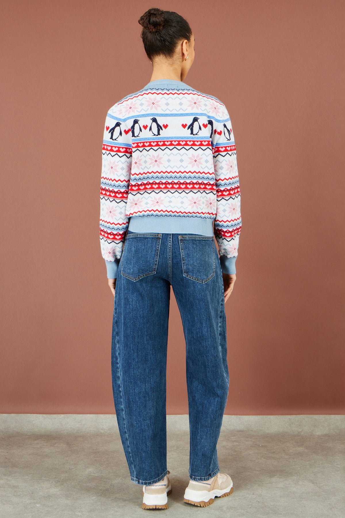 Yumi Red Penquin Fairisle Cardigan
