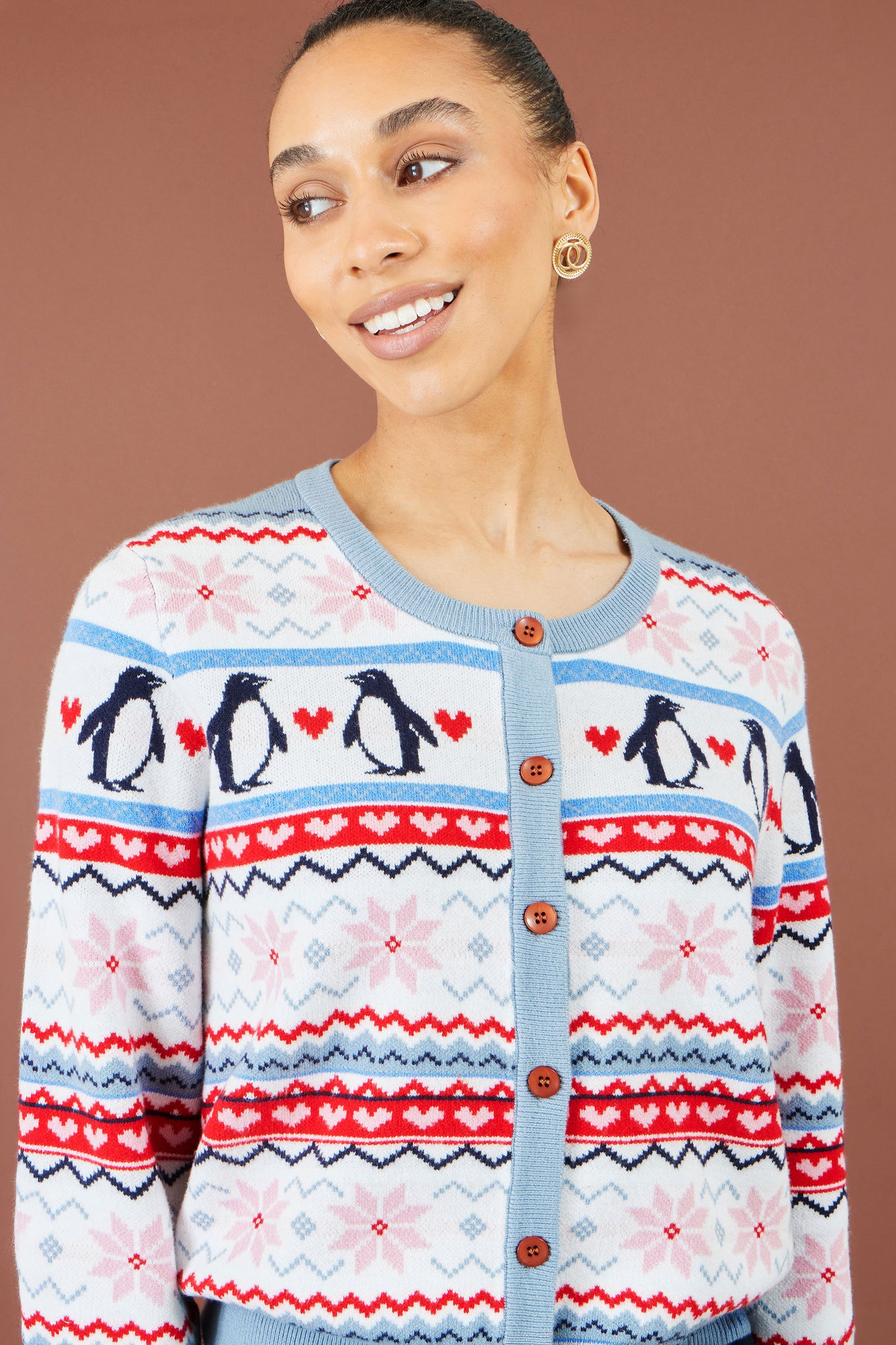 Yumi Red Penquin Fairisle Cardigan