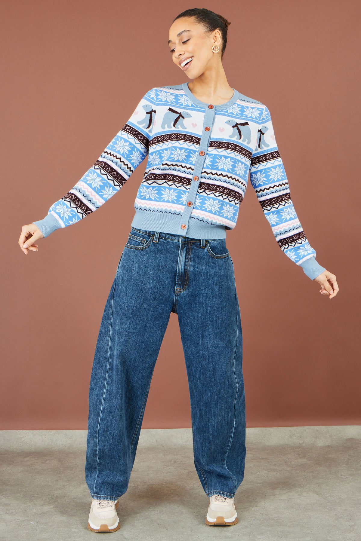 Yumi Blue Polar Bear Fairisle Cardigan