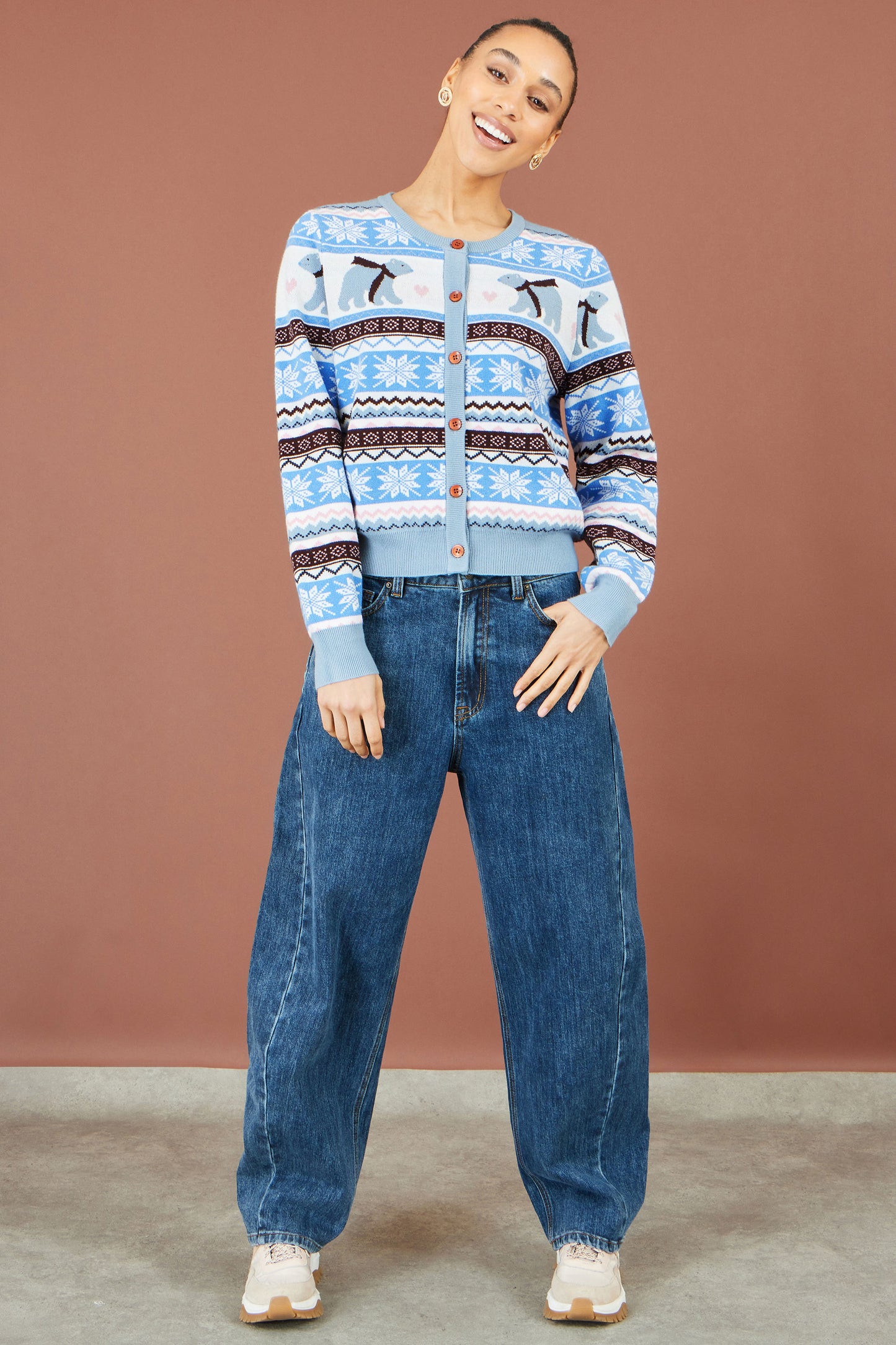 Yumi Blue Polar Bear Fairisle Cardigan