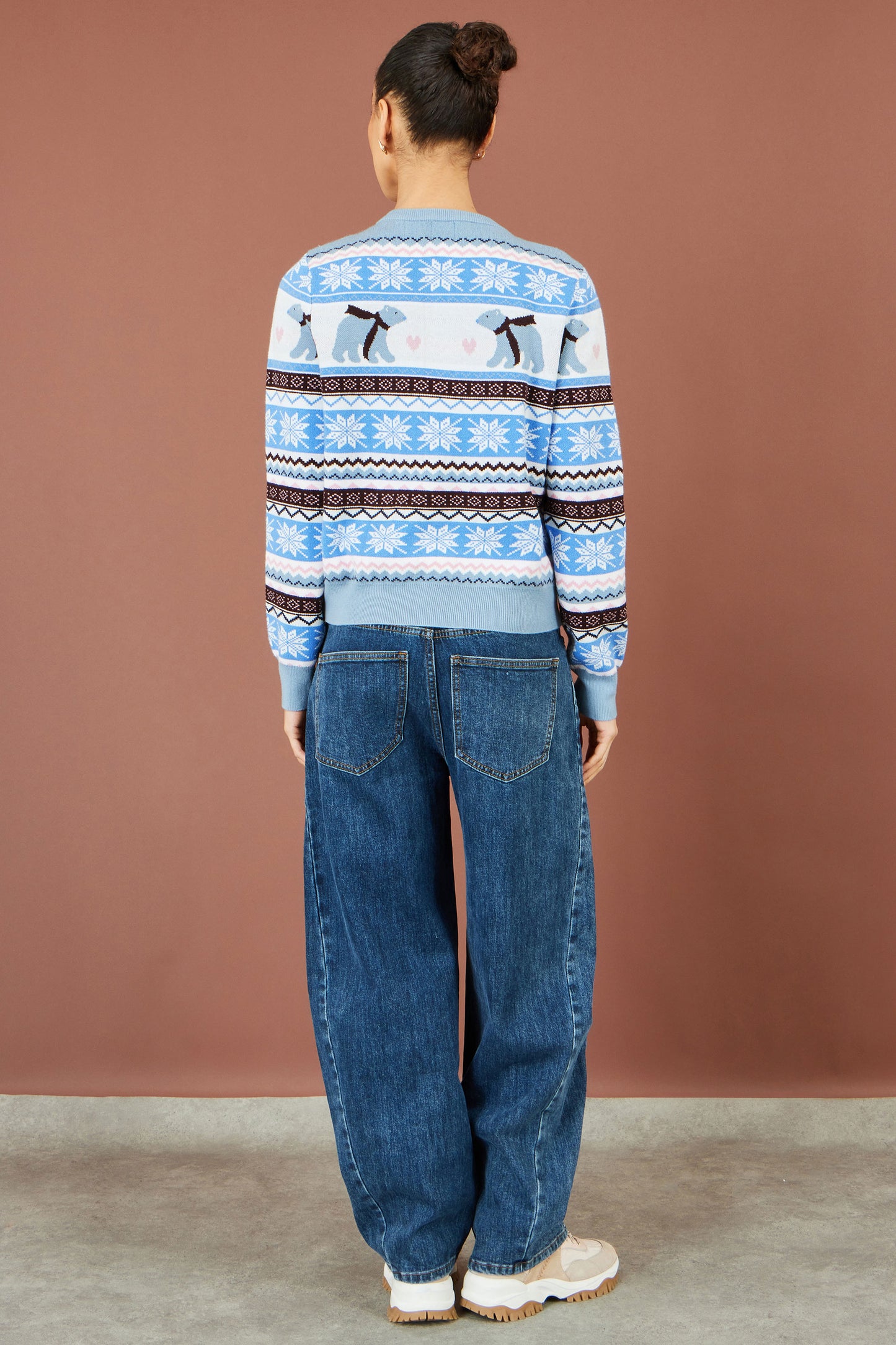 Yumi Blue Polar Bear Fairisle Cardigan