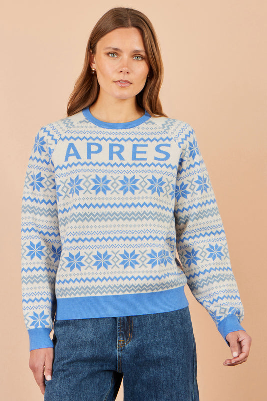 Yumi Blue Apres Intarsia Jumper Knit Xmas Jumper Yumi