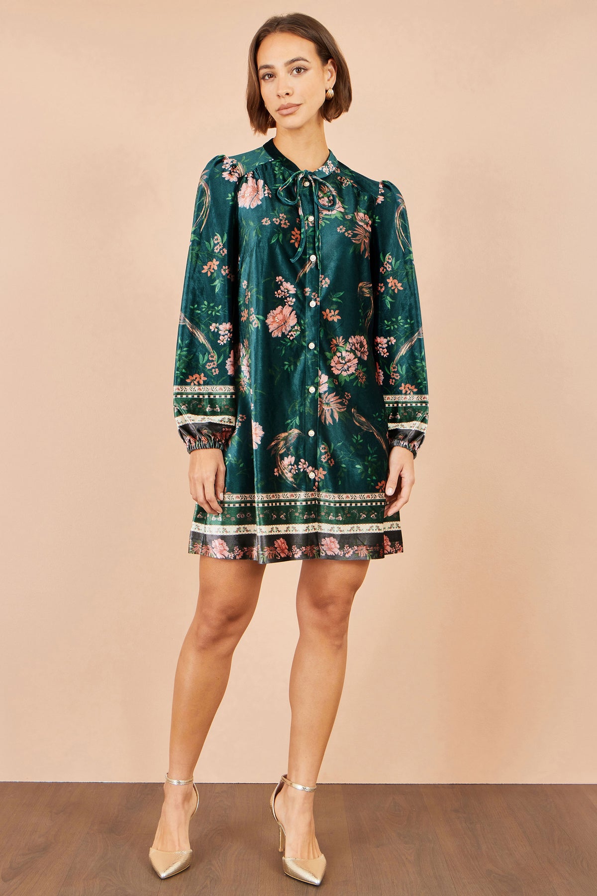 Yumi Green Printed Velvet Tunic Dress Dress Occasion Yumi