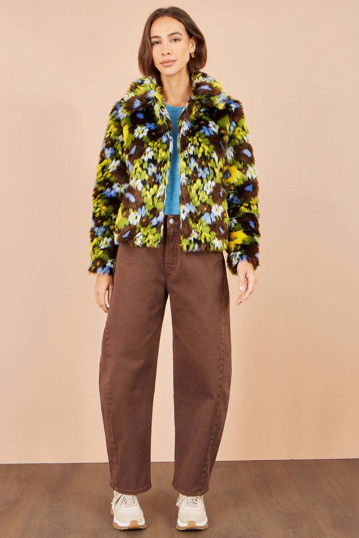 Yumi Multicolour Faux Fur Abstract Print Jacket Outerwear Yumi