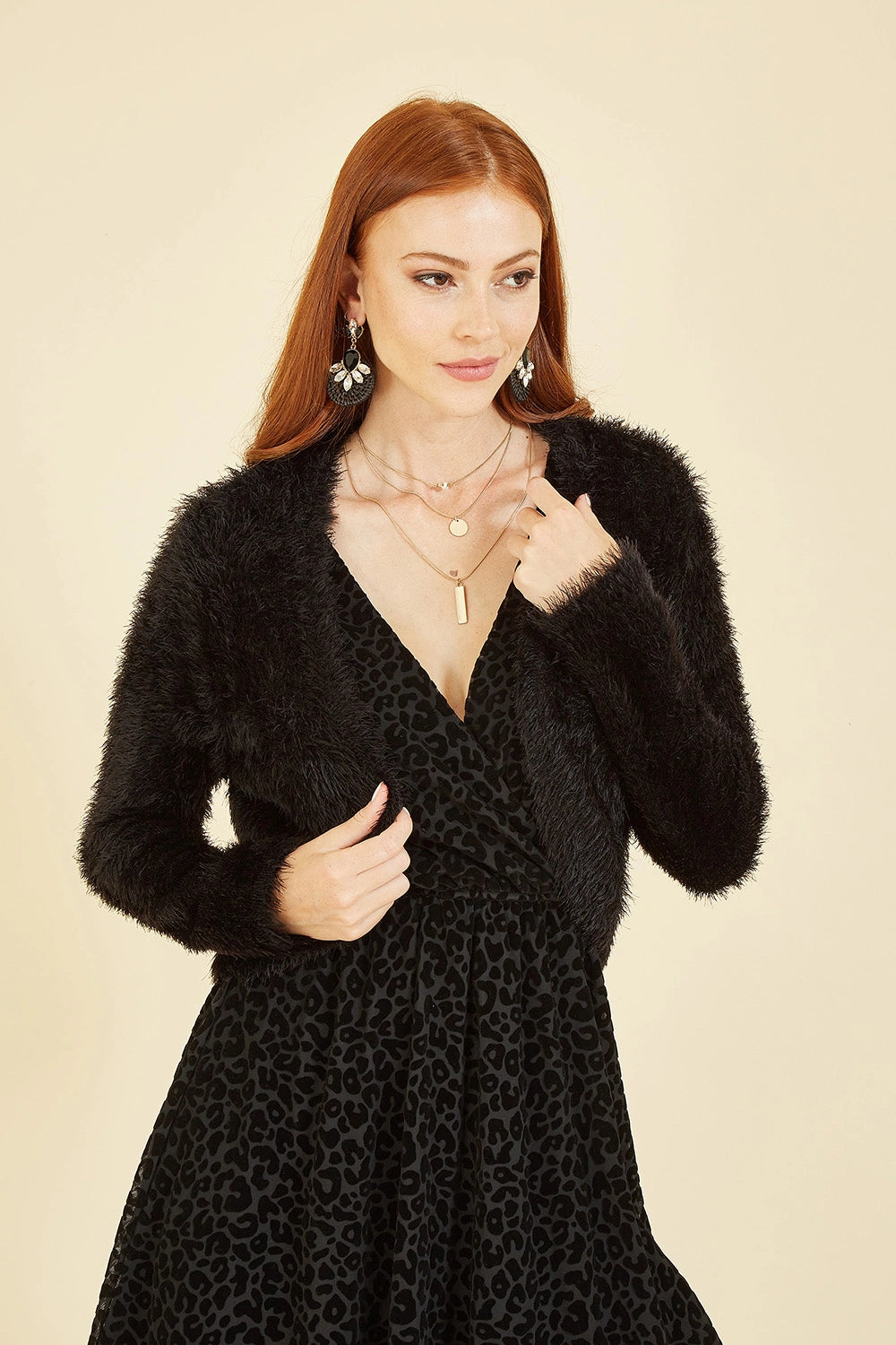 Yumi Black Eyelash Knit Bolero Yumi