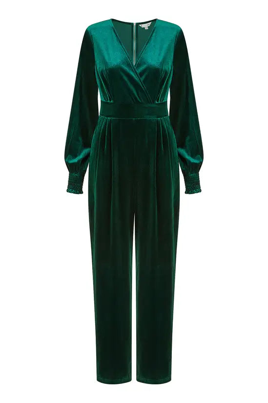 Yumi Green Velvet Long Sleeve Jumpsuit Yumi