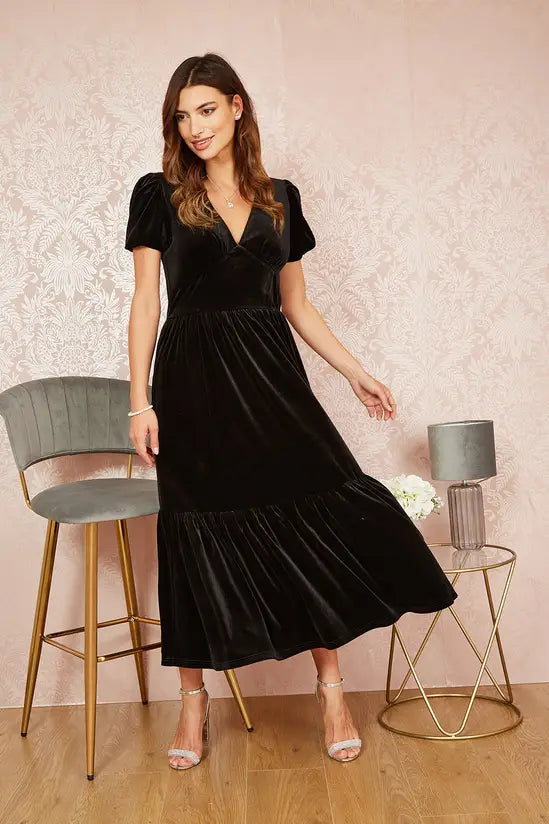 long sleeve black velvet midi dress Yumi christmas gift for a girl Women's US Sizes:7.5 (EU: 38) Ross Department Ross Stores As glam as a