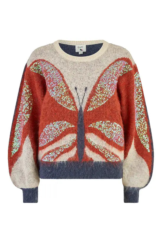 Yumi Cream Butterfly Sequin Knitted Jumper Yumi