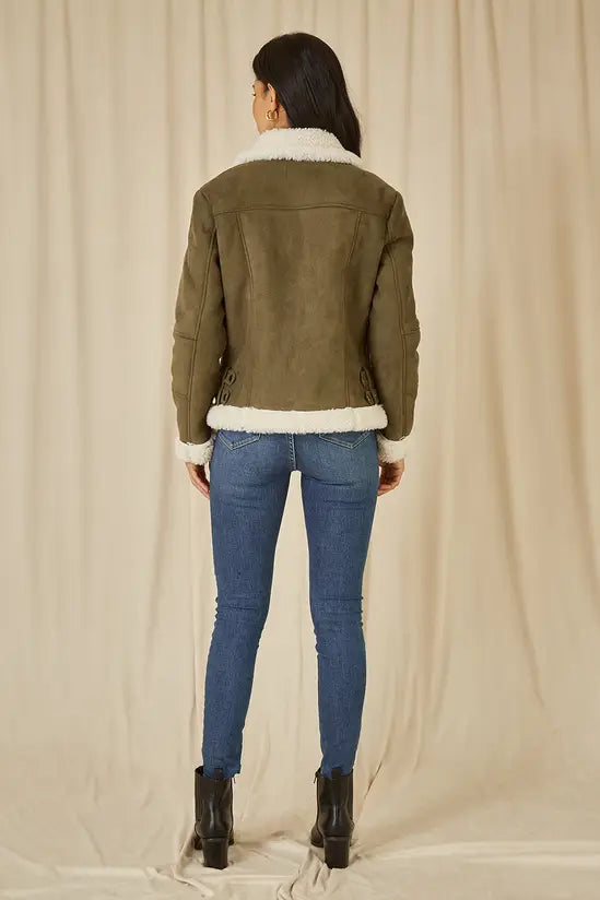 Yumi Green Faux Suede And Shearling Biker Jacket Yumi