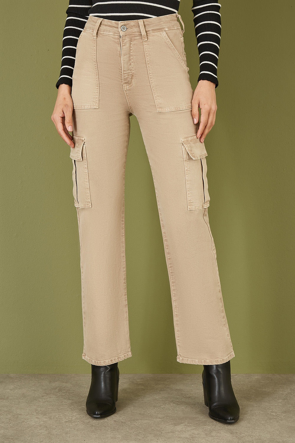 Yumi Stone Stretch Cargo Canvas Stretch Pants Yumi