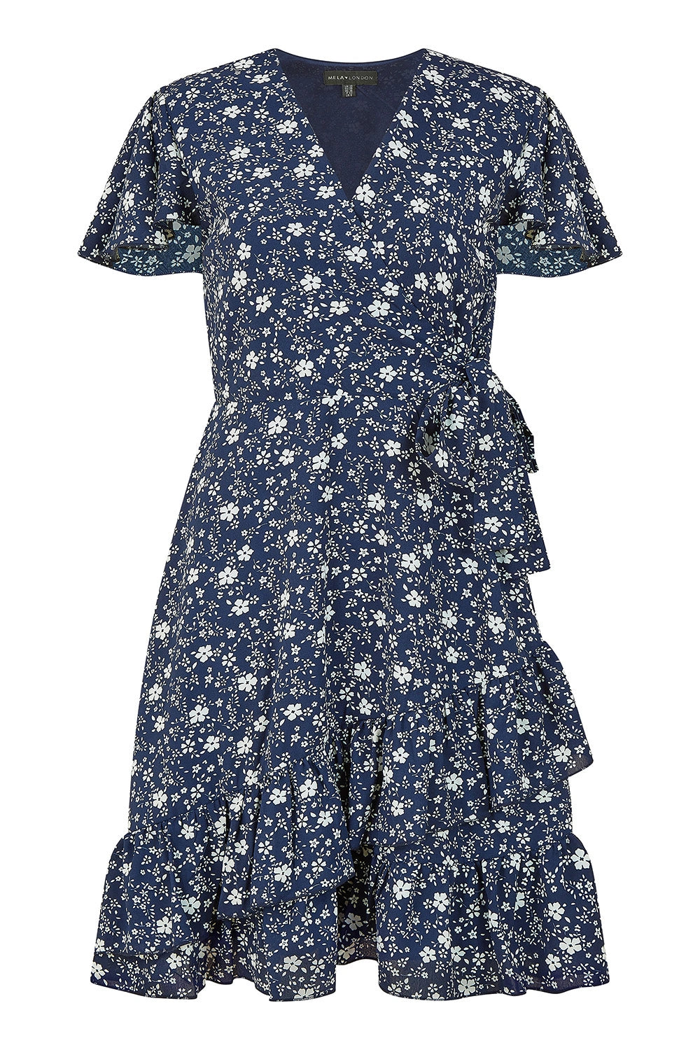 Yumi Navy Ditsy Floral Wrap Frill Dress DRES Day Yumi