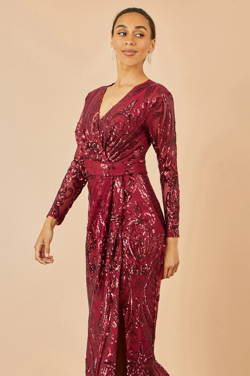 red sequin midi dress Yumi Wrap With Split Hemline And Long Sleeves Color:NOCTURNAL JUNE26WK2 Linon Home Decor Pheba Please Check Size Charts